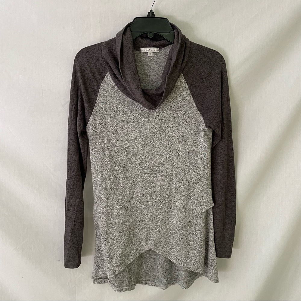 Moa Moa Women’s Two-Tone Gray Raglan Cowl Neck Sweater Size XS